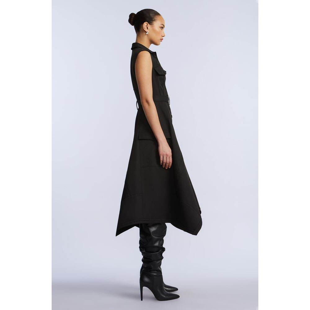 BCBGMAXAZRIA Scarf Hem Taffeta Twill Midi Dress in Black S - Picture 6 of 8